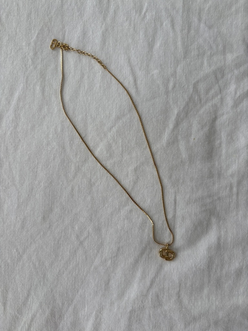 Authentic Christian Dior Gold Tone Rhinestone Chain Pendant Necklace - Picture 2 of 9